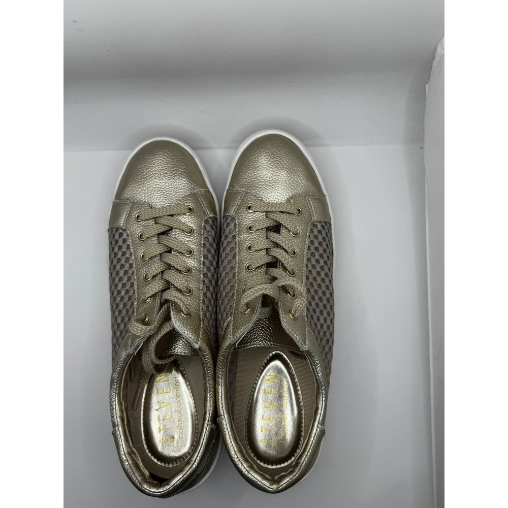 Steven Steve Madden NC-NAPA Womens 9.5M Metallic Gold Leather Mesh Sneakers